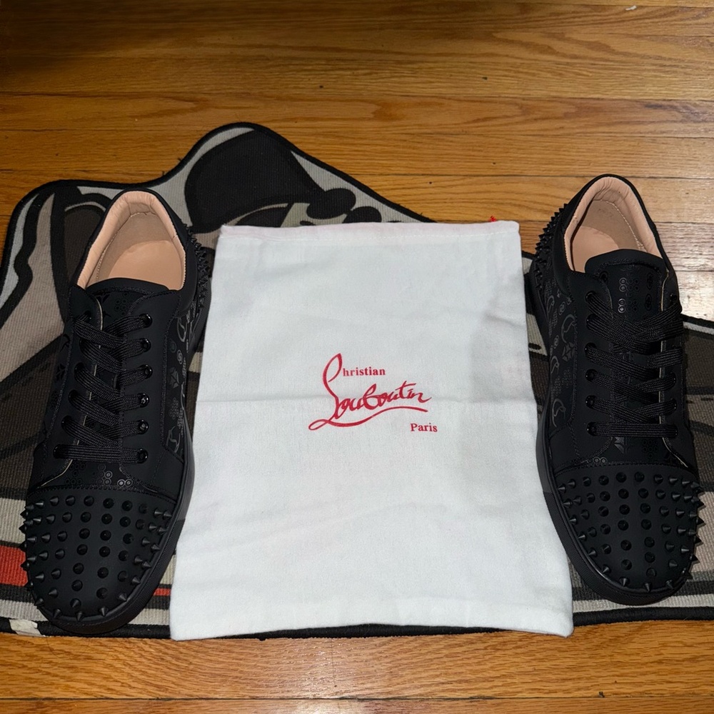 Christian Louboutin Black Leather Spiked Sneakers – Size 11.5